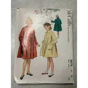 Vintage 1950's McCalls Pattern #8676 Girls Raglan Sleeve Tent Coat Size 10